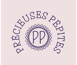 logo de la boutique 2 p en majuscule pour Précieuses pépites sur fond rose